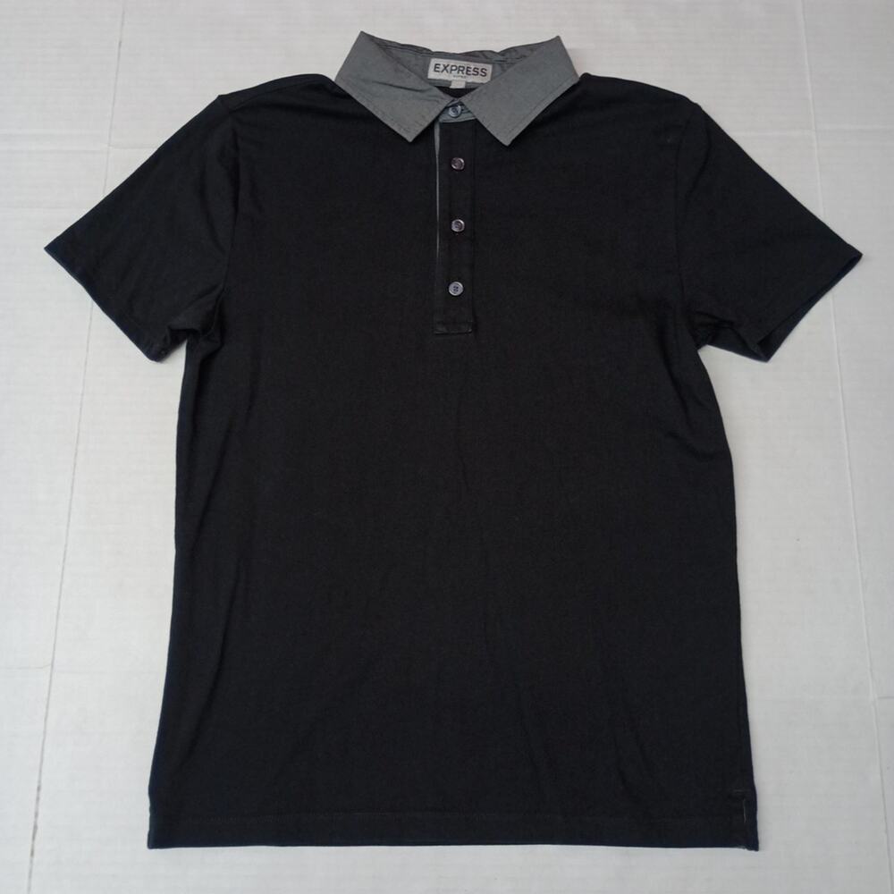 Express Fitted‎ Polo Shirt Men's S Black Collar Cotton Blend